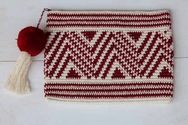 Lola Clutch - White with Maroon