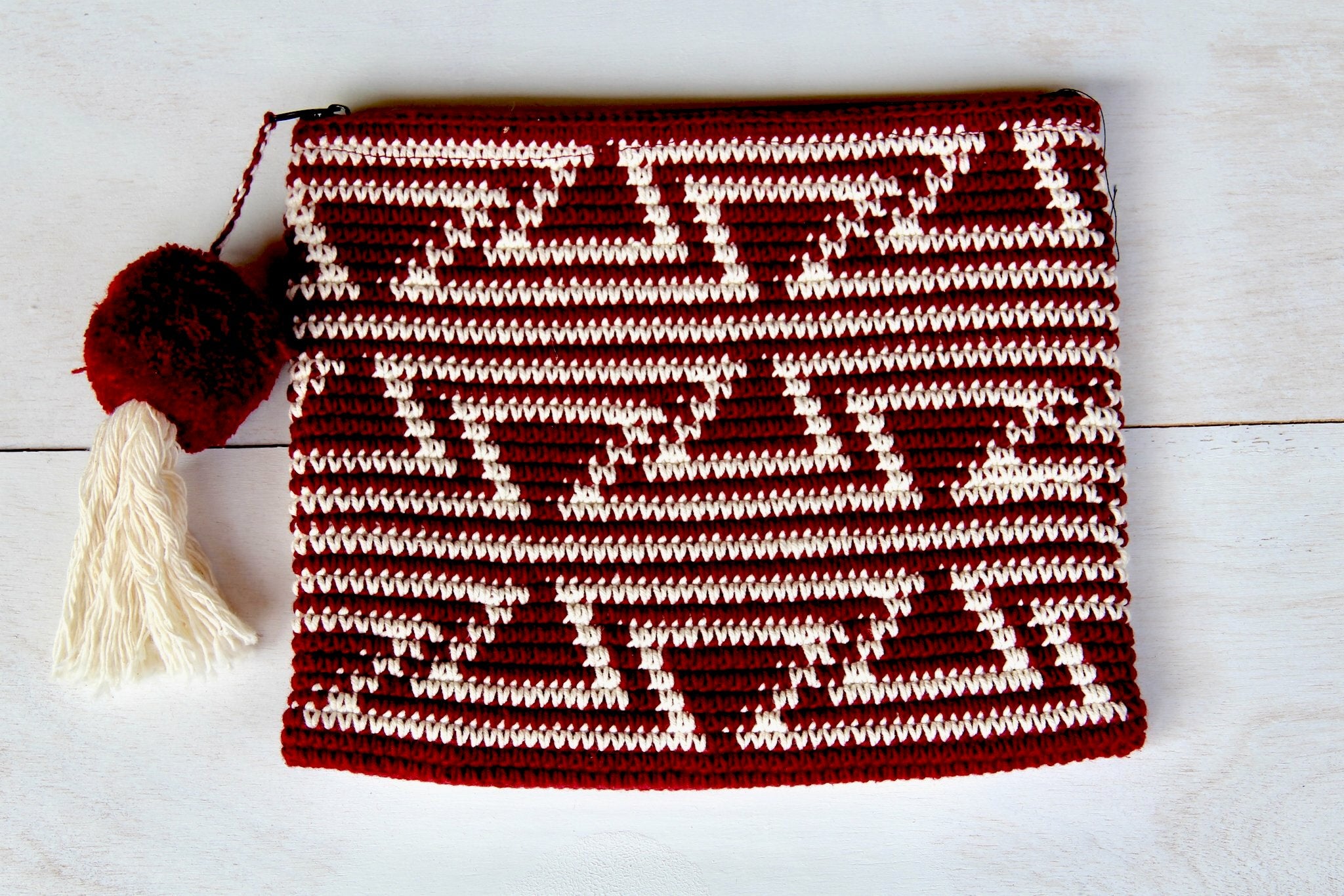 Lola Clutch - Maroon with White