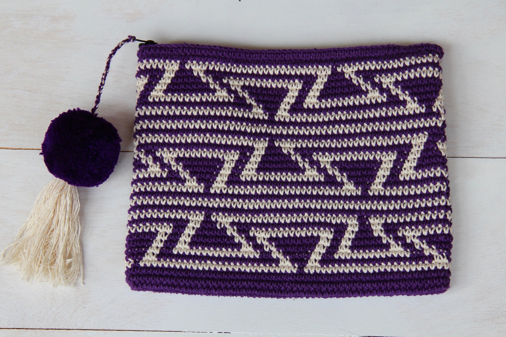 Lola Clutch - Purple with White