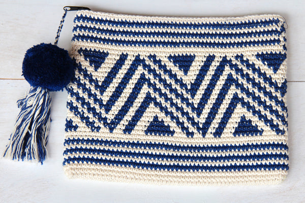 Lola Clutch - White with Blue